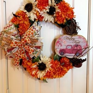 Festive Fall Wreath with Orange and Cream Accents